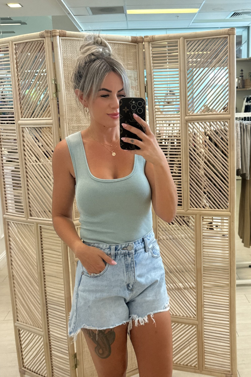 WASHED RIB TANK - SAGE