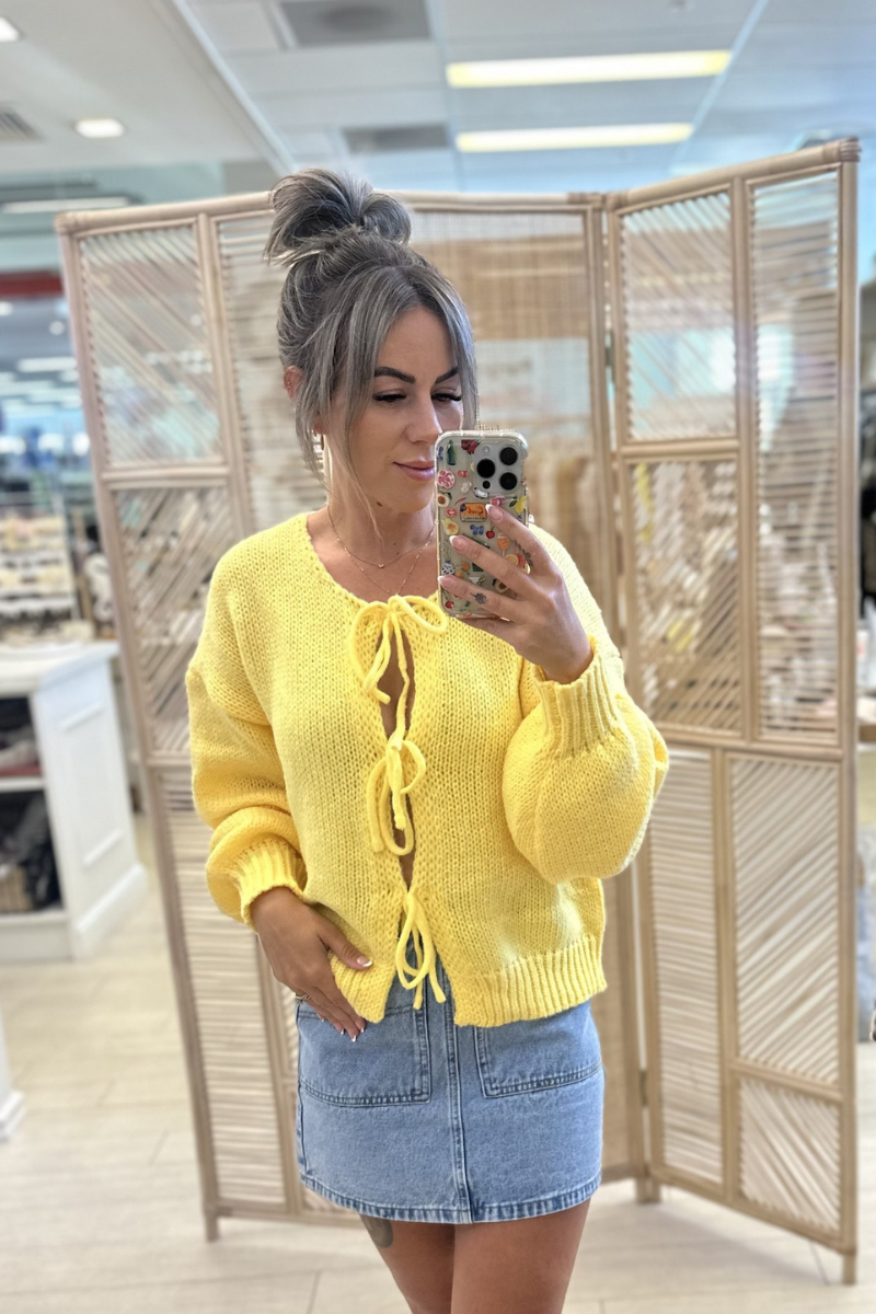 IVY TIE CARDIGAN - YELLOW