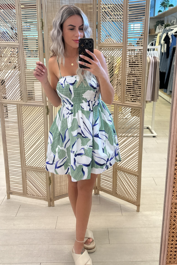 VEDA SHIRRED MINI DRESS