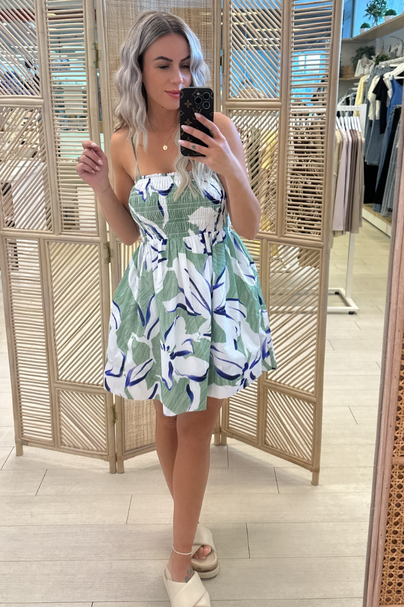 VEDA SHIRRED MINI DRESS