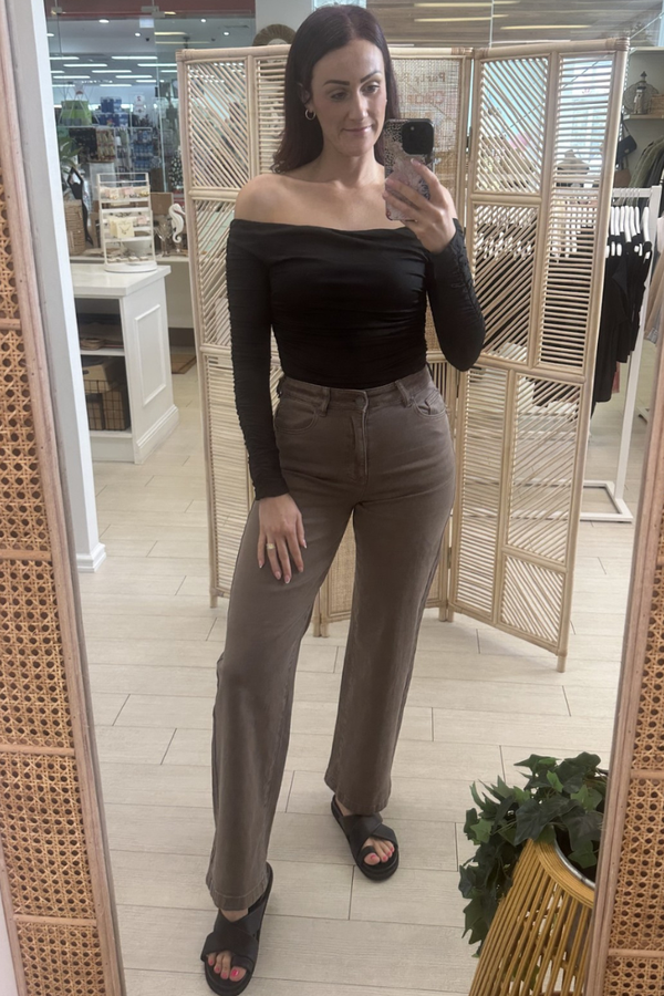JACQUI WIDE LEG JEANS - BROWN