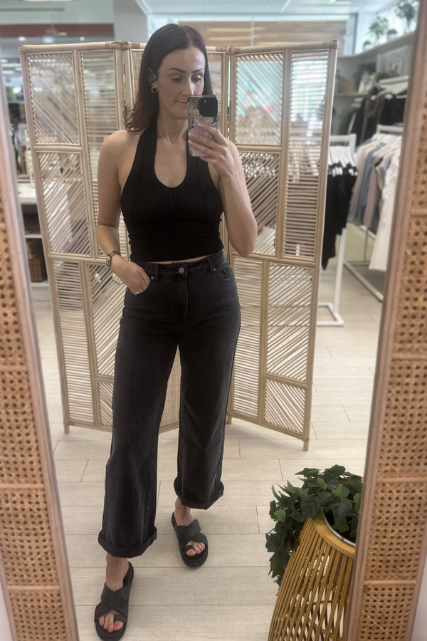 JACQUI WIDE LEG JEANS - WASHED BLACK
