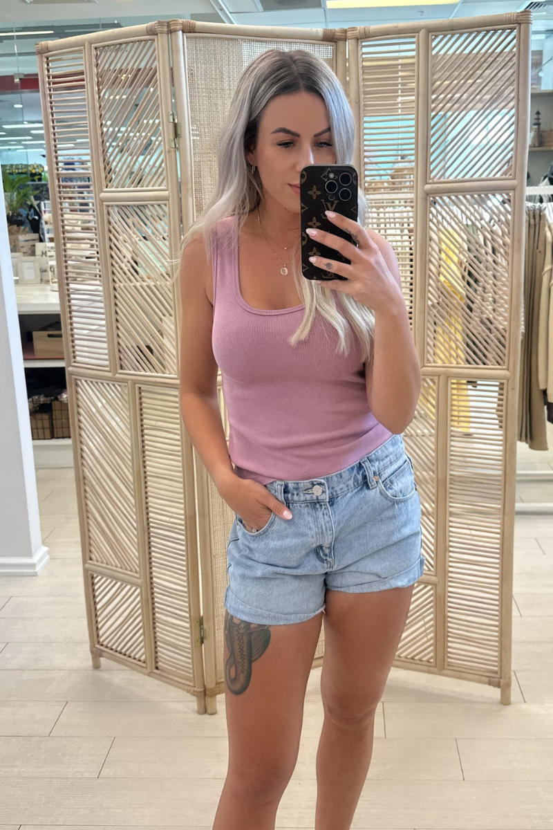 WASHED RIB TANK - PINK