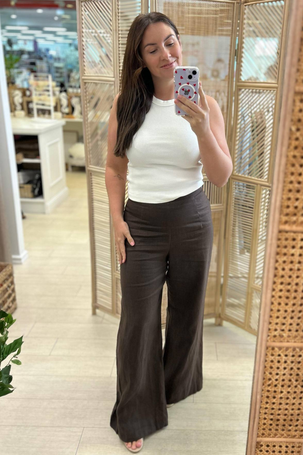 DIANCA LINEN PANTS - CHOCOLATE