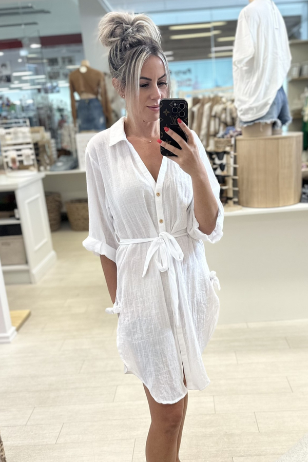 BEACH SHIRT DRESS - WHITE