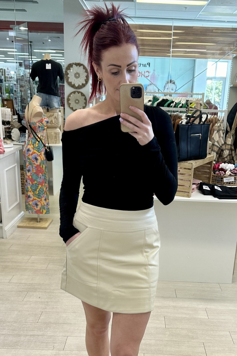 ALBA LEATHER SKIRT - CREAM