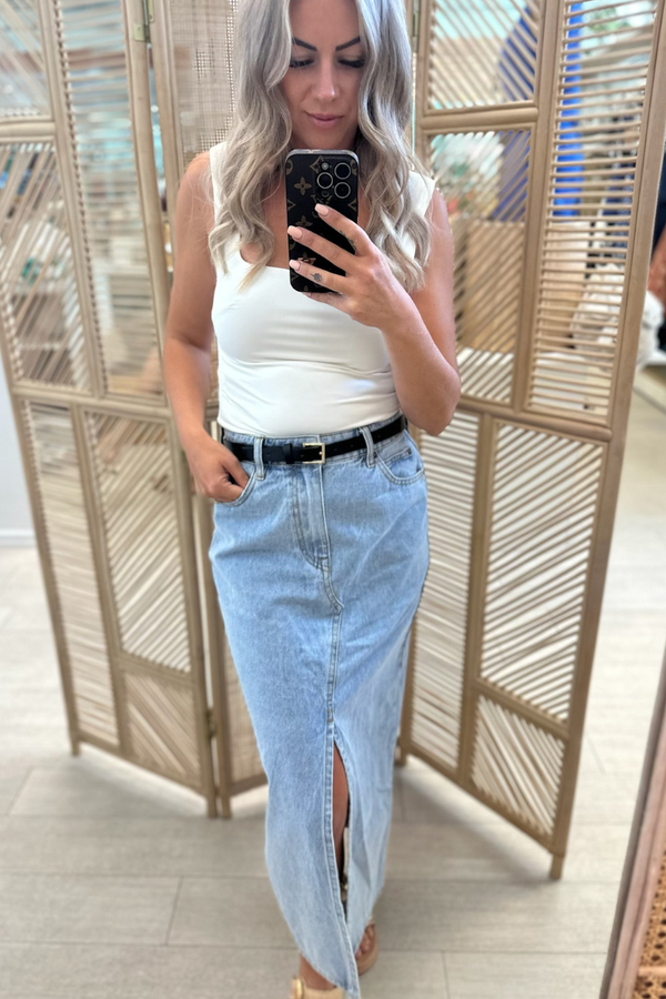 COVA DENIM MIDI SKIRT