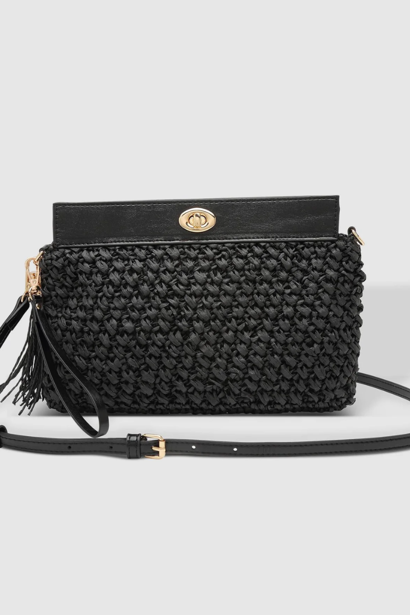 FERN RAFFIA CLUTCH - BLACK